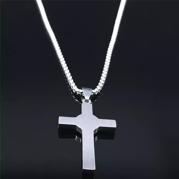 Stainless Steel Crystal Cross Pendant Necklace - Picture 11 of 12